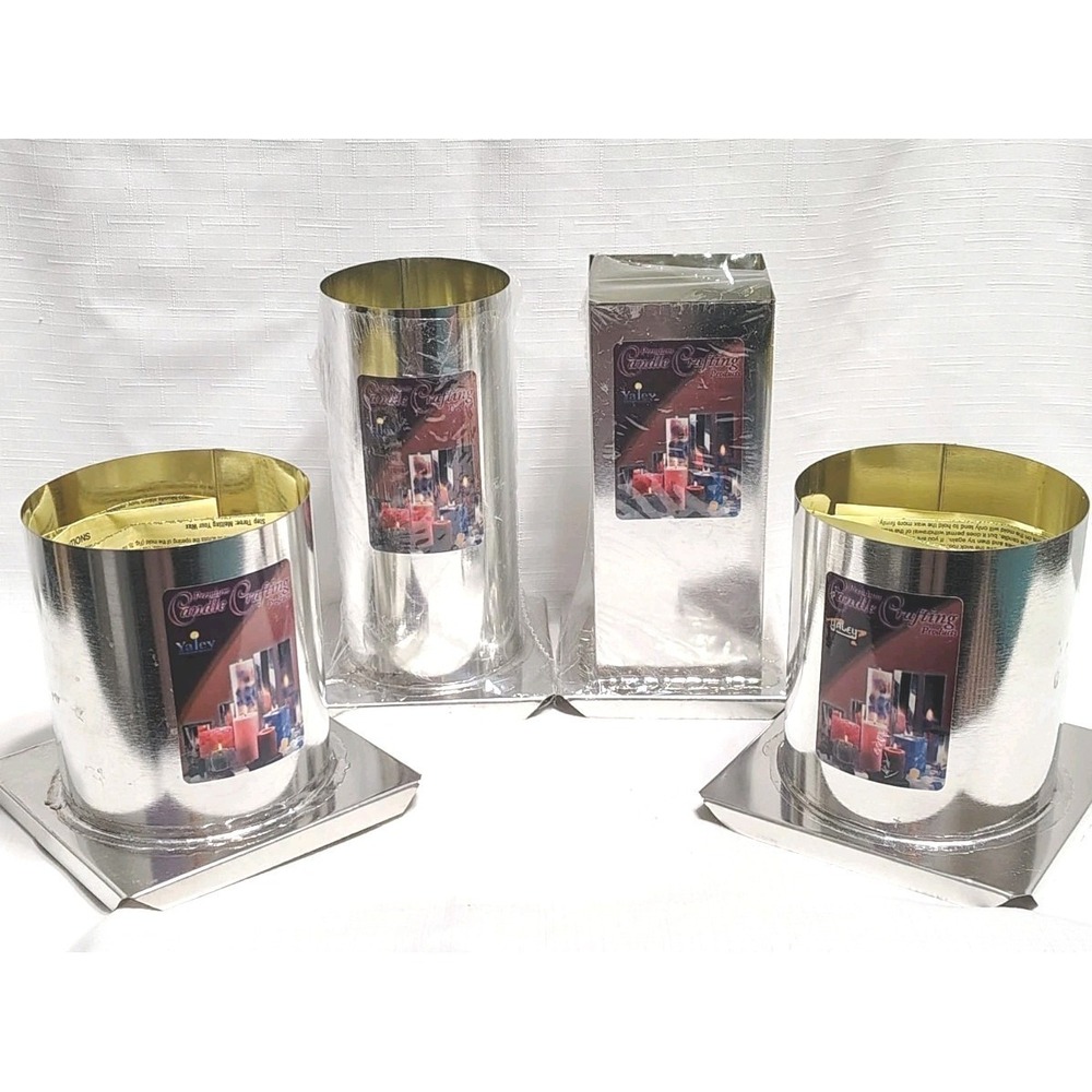 Metal Candle Mold Lot Of 4 Vintage Yaley Molds Tall And Short 6.5"x3" & 4.5x4"